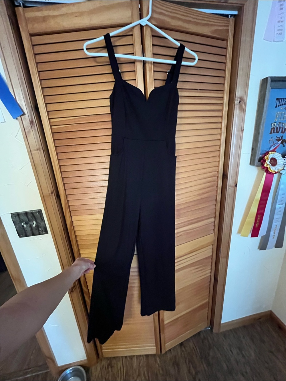Black Wide-Leg Jumpsuit with Sweetheart Neckline - Women